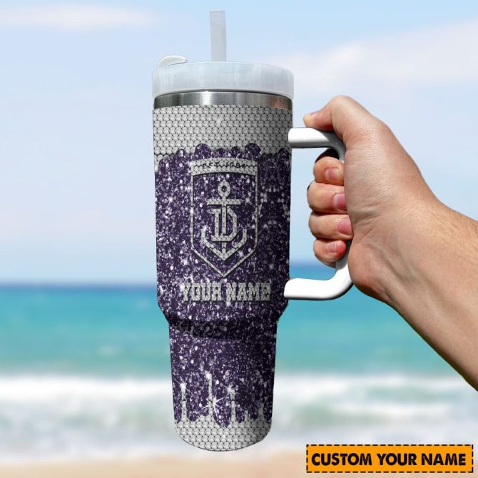 Fremantle Dockers Afl Sports Glitter Custom Stanley Quencher 40Oz Stainless Steel Tumbler With Handle - Image 3