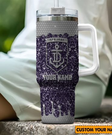 Fremantle Dockers Afl Sports Glitter Custom Stanley Quencher 40Oz Stainless Steel Tumbler With Handle