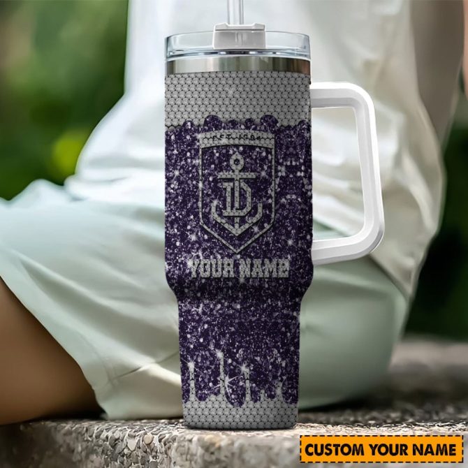Fremantle Dockers Afl Sports Glitter Custom Stanley Quencher 40Oz Stainless Steel Tumbler With Handle