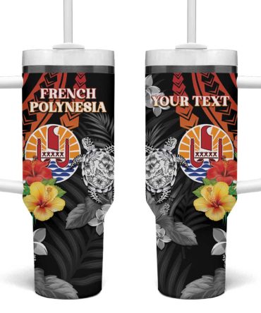 French Polynesia Bastille Day Tropical Turtle Hibiscus Polynesian Custom Stanley Quencher 40Oz Stainless Steel Tumbler With Handle