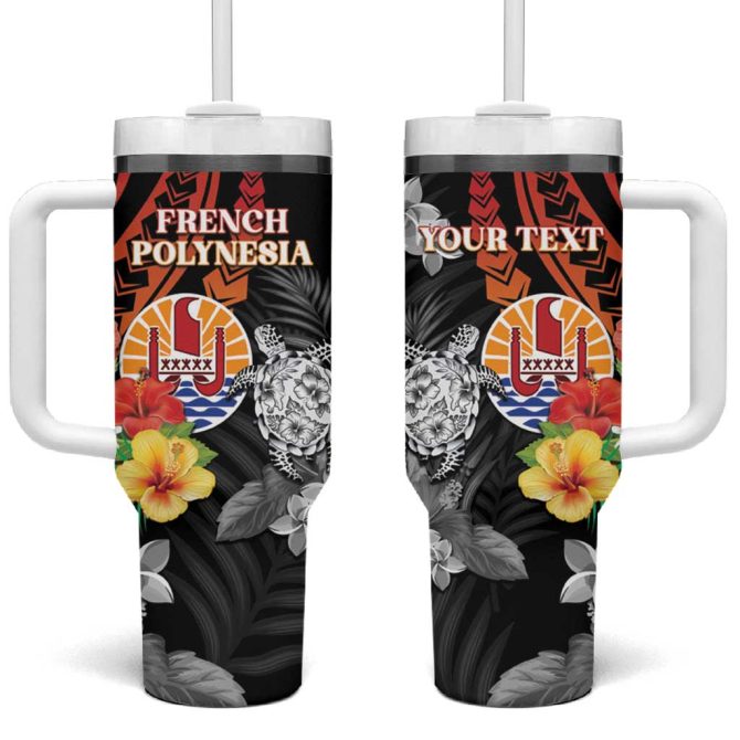 French Polynesia Bastille Day Tropical Turtle Hibiscus Polynesian Custom Stanley Quencher 40Oz Stainless Steel Tumbler With Handle
