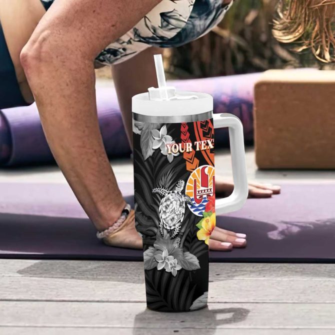 French Polynesia Bastille Day Tropical Turtle Hibiscus Polynesian Custom Stanley Quencher 40Oz Stainless Steel Tumbler With Handle - Image 6