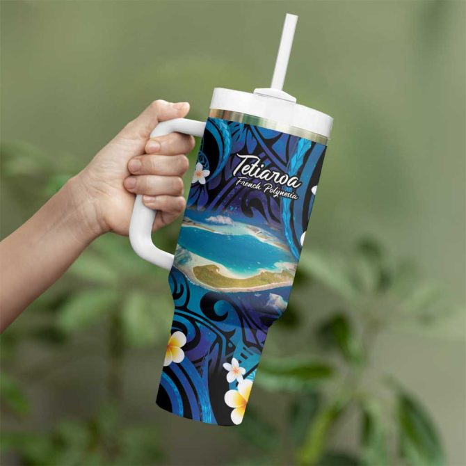 French Polynesia Tetiaroa Atoll Polynesian Curves Custom Stanley Quencher 40Oz Stainless Steel Tumbler With Handle - Image 3