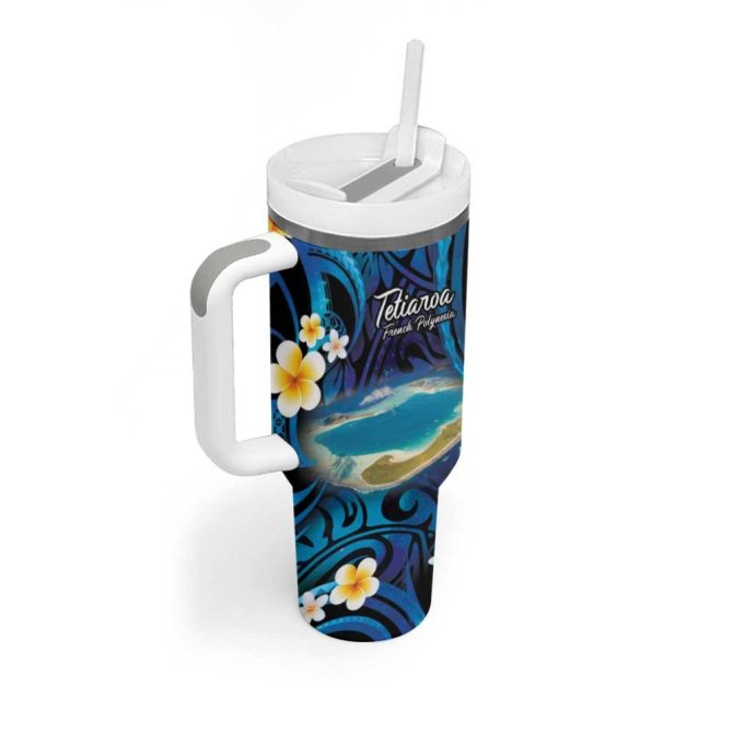 French Polynesia Tetiaroa Atoll Polynesian Curves Custom Stanley Quencher 40Oz Stainless Steel Tumbler With Handle - Image 2