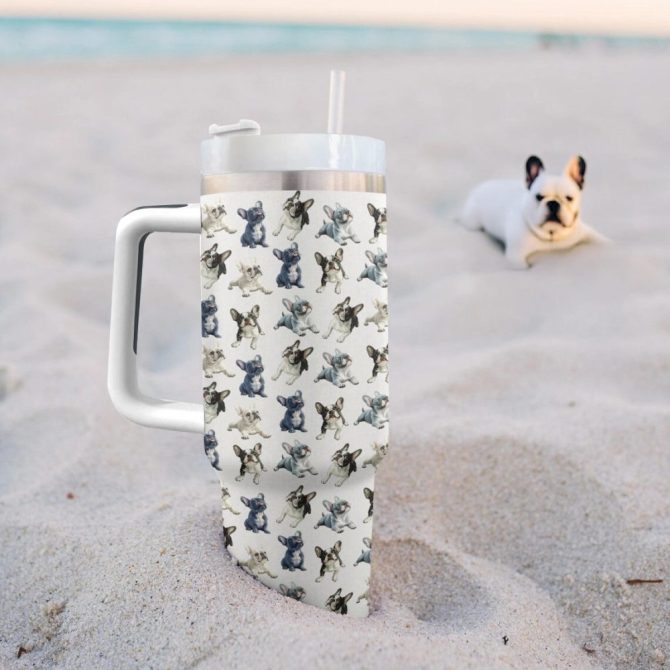 Frenchie Bulldog Frenzy Custom Stanley Quencher 40Oz Stainless Steel Tumbler With Handle - Image 3