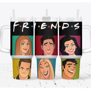 Friends Cartoon Portraits Movies Custom Stanley Quencher 40Oz Stainless Steel Tumbler With Handle
