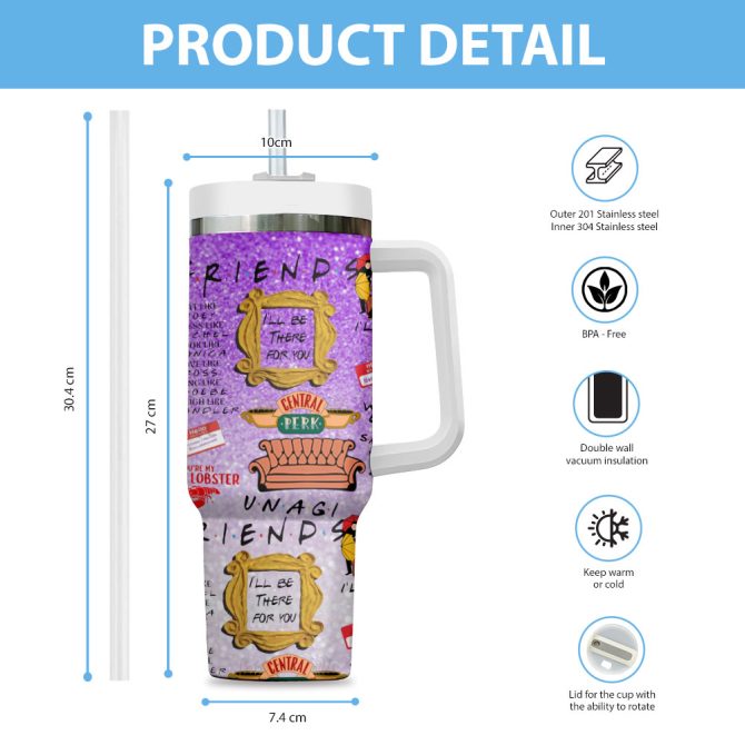 Friends Tv Series Custom Stanley Quencher 40Oz Stainless Steel Tumbler With Handle - Image 3