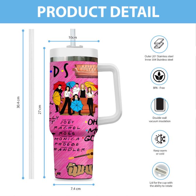 Friends Tv Series Custom Stanley Quencher 40Oz Stainless Steel Tumbler With Handle - Image 3