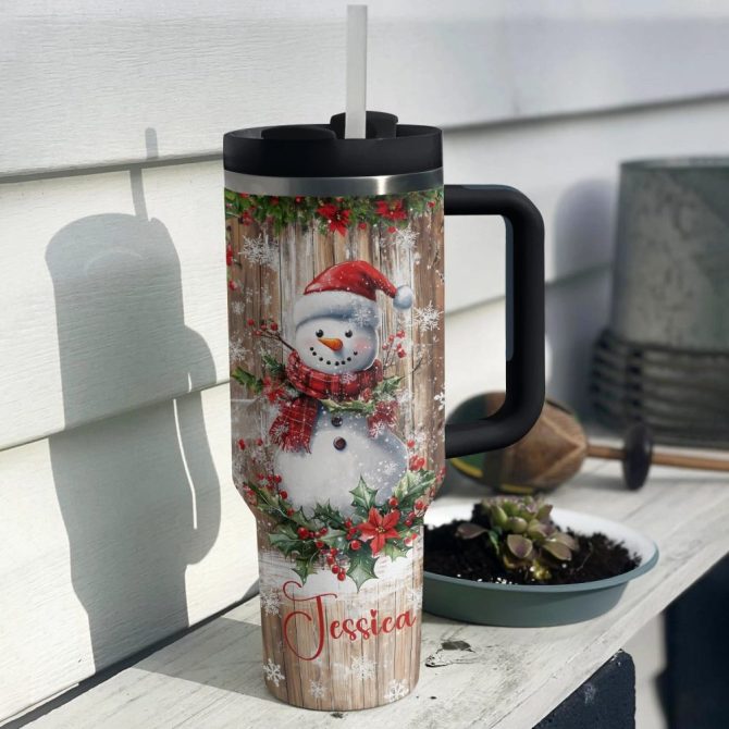 Frosty Cheer Snowman Christmas Custom Stanley Quencher 40Oz Stainless Steel Tumbler With Handle - Image 3