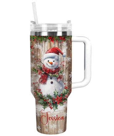 Frosty Cheer Snowman Christmas Custom Stanley Quencher 40Oz Stainless Steel Tumbler With Handle