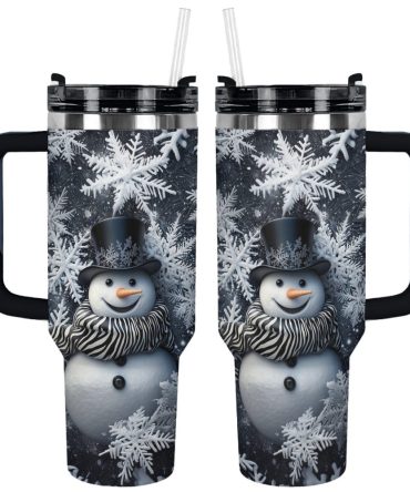 Frosty Elegance Snowman Christmas Custom Stanley Quencher 40Oz Stainless Steel Tumbler With Handle