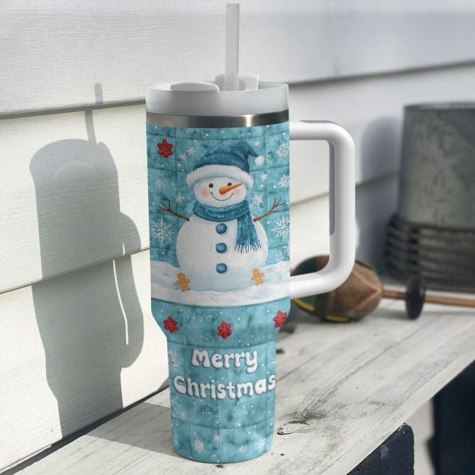 Frosty Fun Snowman Christmas Custom Stanley Quencher 40Oz Stainless Steel Tumbler With Handle - Image 2