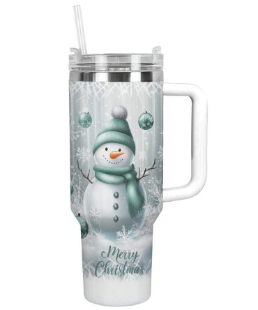 Frosty Mint Snowman Christmas Custom Stanley Quencher 40Oz Stainless Steel Tumbler With Handle