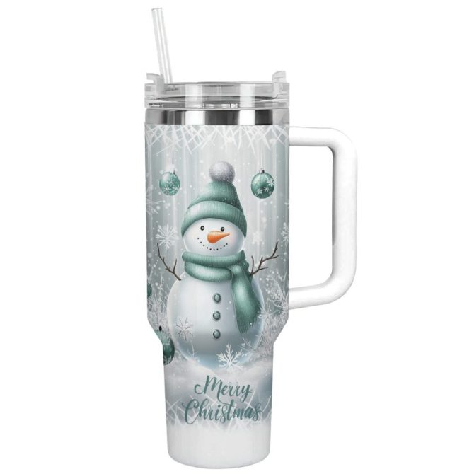 Frosty Mint Snowman Christmas Custom Stanley Quencher 40Oz Stainless Steel Tumbler With Handle