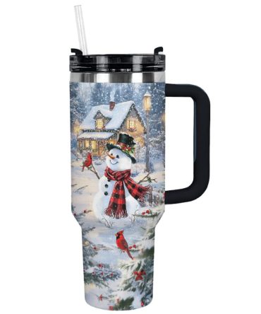 Frosty Snowman Cabin Delight Christmas Custom Stanley Quencher 40Oz Stainless Steel Tumbler With Handle