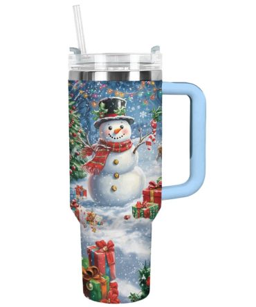 Frosty Snowman Christmas Custom Stanley Quencher 40Oz Stainless Steel Tumbler With Handle