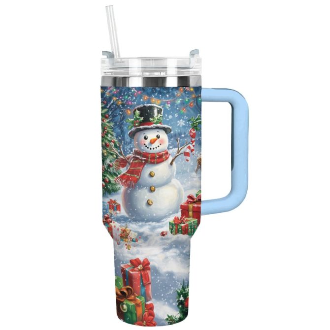 Frosty Snowman Christmas Custom Stanley Quencher 40Oz Stainless Steel Tumbler With Handle