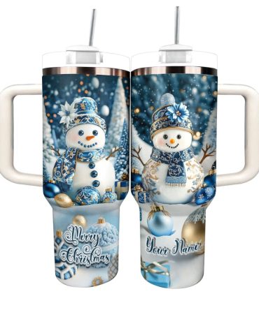 Frosty Snowman Elegance Christmas Custom Stanley Quencher 40Oz Stainless Steel Tumbler With Handle