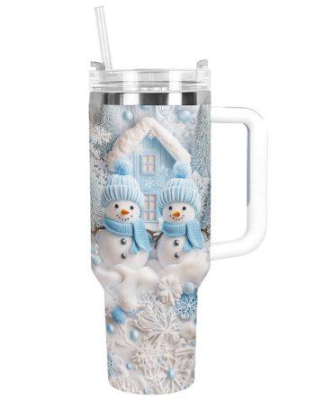 Frosty Snowman Friend Christmas Custom Stanley Quencher 40Oz Stainless Steel Tumbler With Handle