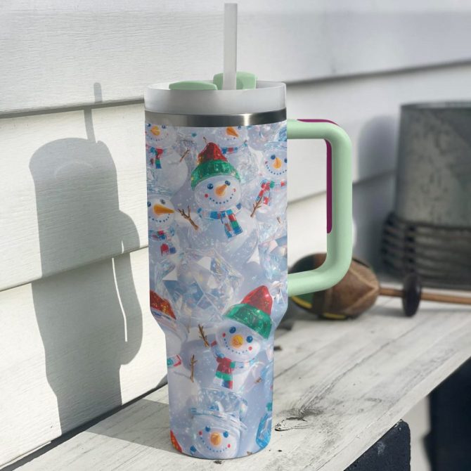 Frosty Snowman Friend Christmas Custom Stanley Quencher 40Oz Stainless Steel Tumbler With Handle - Image 3