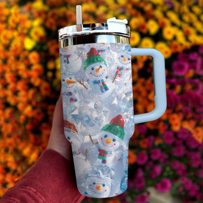 Frosty Snowman Friend Christmas Custom Stanley Quencher 40Oz Stainless Steel Tumbler With Handle - Image 2