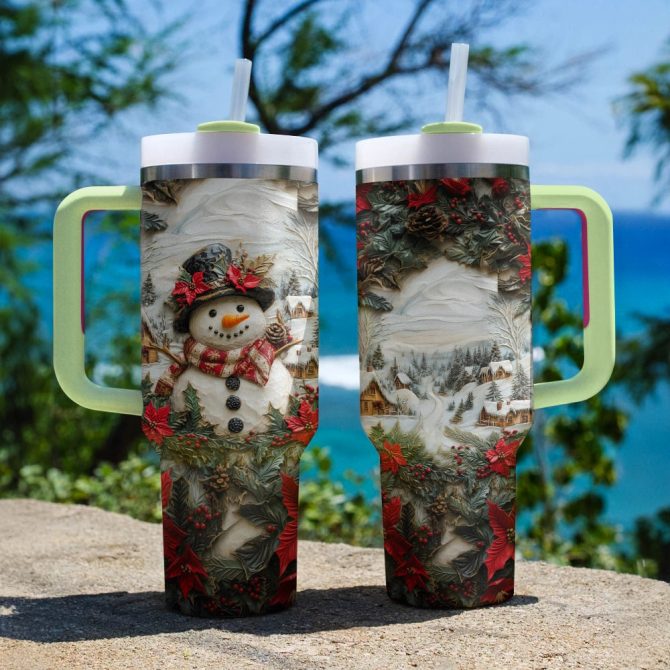 Frosty Snowman Friend Christmas Custom Stanley Quencher 40Oz Stainless Steel Tumbler With Handle - Image 4