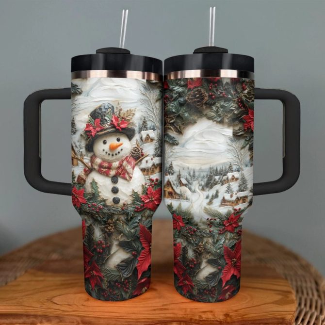Frosty Snowman Friend Christmas Custom Stanley Quencher 40Oz Stainless Steel Tumbler With Handle - Image 3