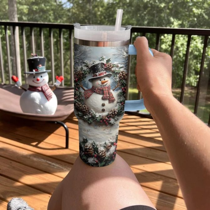 Frosty Snowman Friend Christmas Custom Stanley Quencher 40Oz Stainless Steel Tumbler With Handle - Image 2