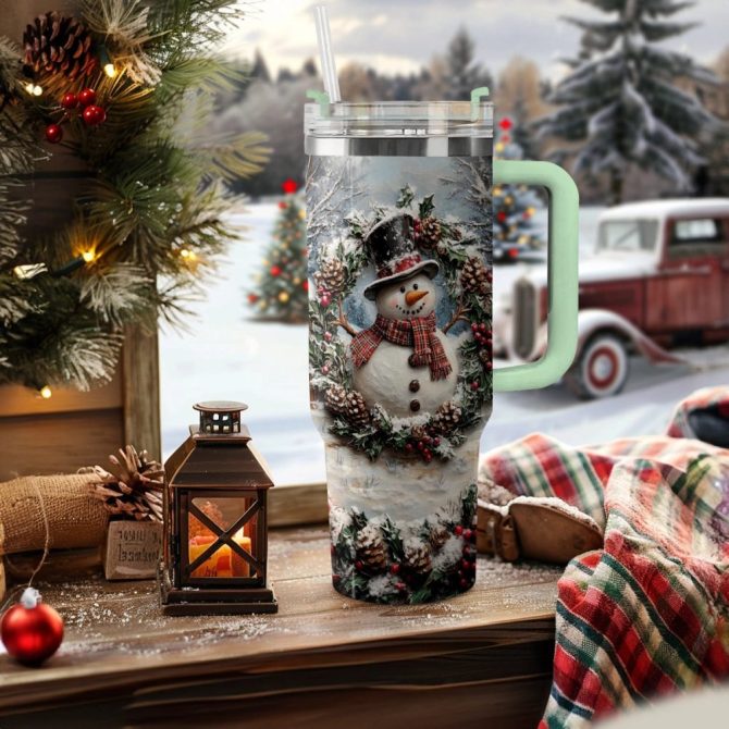 Frosty Snowman Friend Christmas Custom Stanley Quencher 40Oz Stainless Steel Tumbler With Handle - Image 4