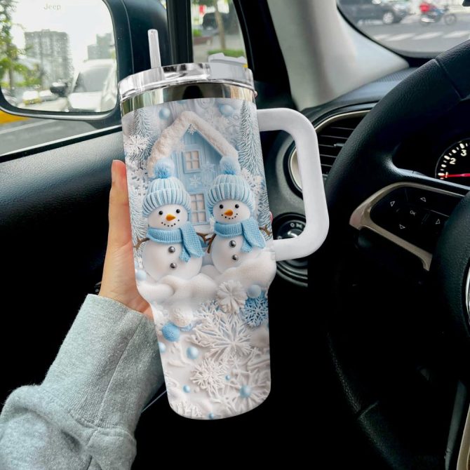 Frosty Snowman Friend Christmas Custom Stanley Quencher 40Oz Stainless Steel Tumbler With Handle - Image 4