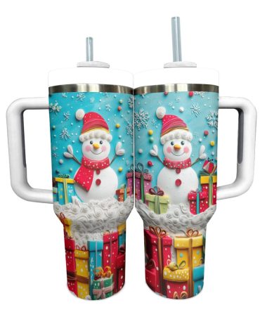 Frosty Snowman Friend Christmas Custom Stanley Quencher 40Oz Stainless Steel Tumbler With Handle