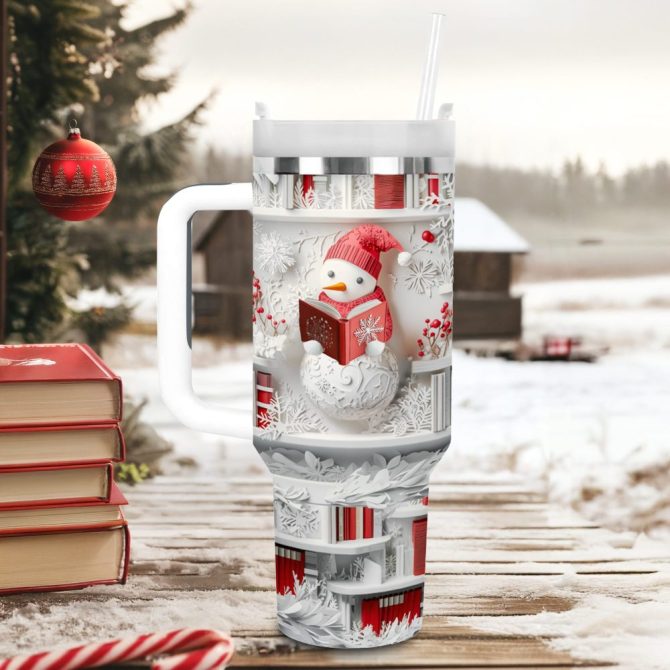 Frosty Snowman Friend Christmas Custom Stanley Quencher 40Oz Stainless Steel Tumbler With Handle - Image 3