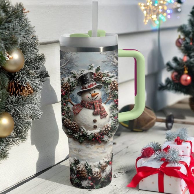 Frosty Snowman Friend Christmas Custom Stanley Quencher 40Oz Stainless Steel Tumbler With Handle - Image 3