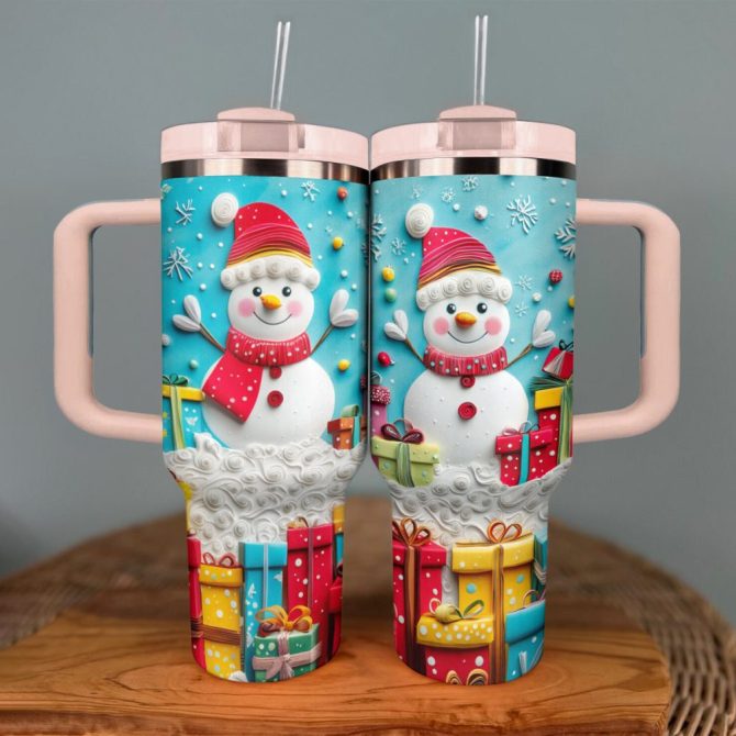 Frosty Snowman Friend Christmas Custom Stanley Quencher 40Oz Stainless Steel Tumbler With Handle - Image 3