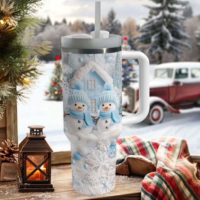 Frosty Snowman Friend Christmas Custom Stanley Quencher 40Oz Stainless Steel Tumbler With Handle - Image 3