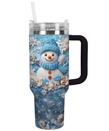 Frosty Snowman Friend Christmas Custom Stanley Quencher 40Oz Stainless Steel Tumbler With Handle