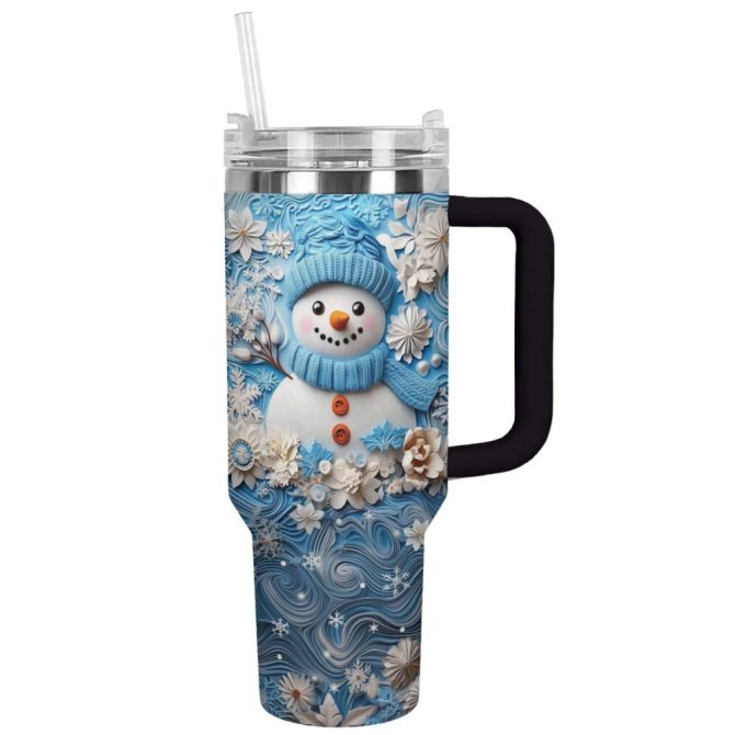 Frosty Snowman Friend Christmas Custom Stanley Quencher 40Oz Stainless Steel Tumbler With Handle