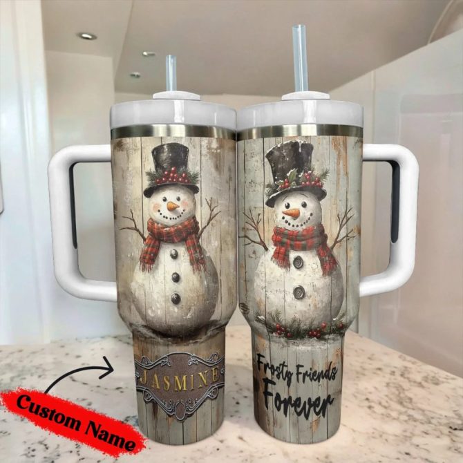 Frosty Snowman Friend Christmas Custom Stanley Quencher 40Oz Stainless Steel Tumbler With Handle - Image 4