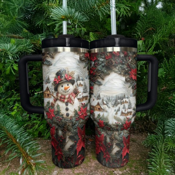 Frosty Snowman Friend Christmas Custom Stanley Quencher 40Oz Stainless Steel Tumbler With Handle - Image 2