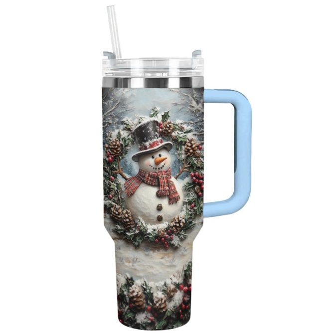 Frosty Snowman Friend Christmas Custom Stanley Quencher 40Oz Stainless Steel Tumbler With Handle