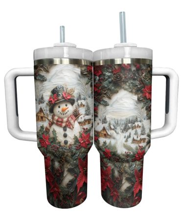 Frosty Snowman Friend Christmas Custom Stanley Quencher 40Oz Stainless Steel Tumbler With Handle
