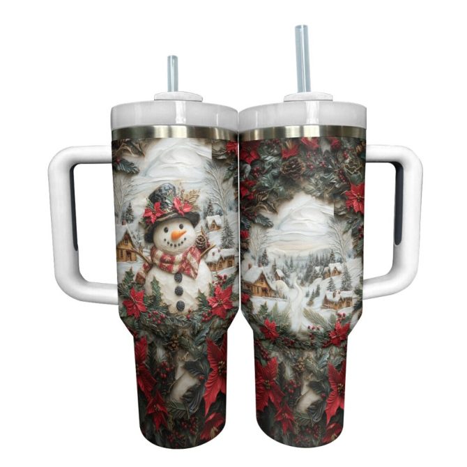 Frosty Snowman Friend Christmas Custom Stanley Quencher 40Oz Stainless Steel Tumbler With Handle