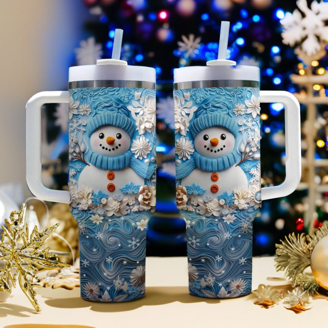 Frosty Snowman Friend Christmas Custom Stanley Quencher 40Oz Stainless Steel Tumbler With Handle - Image 2