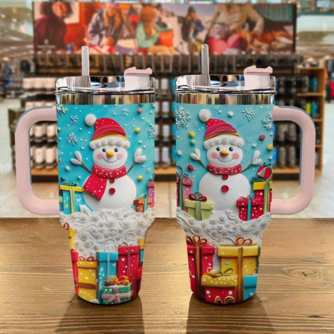 Frosty Snowman Friend Christmas Custom Stanley Quencher 40Oz Stainless Steel Tumbler With Handle - Image 2