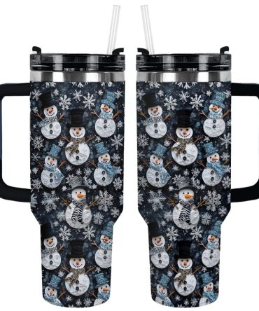 Frosty Snowman Friends Christmas Custom Stanley Quencher 40Oz Stainless Steel Tumbler With Handle