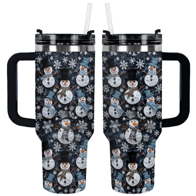 Frosty Snowman Friends Christmas Custom Stanley Quencher 40Oz Stainless Steel Tumbler With Handle