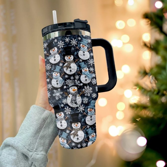 Frosty Snowman Friends Christmas Custom Stanley Quencher 40Oz Stainless Steel Tumbler With Handle - Image 2