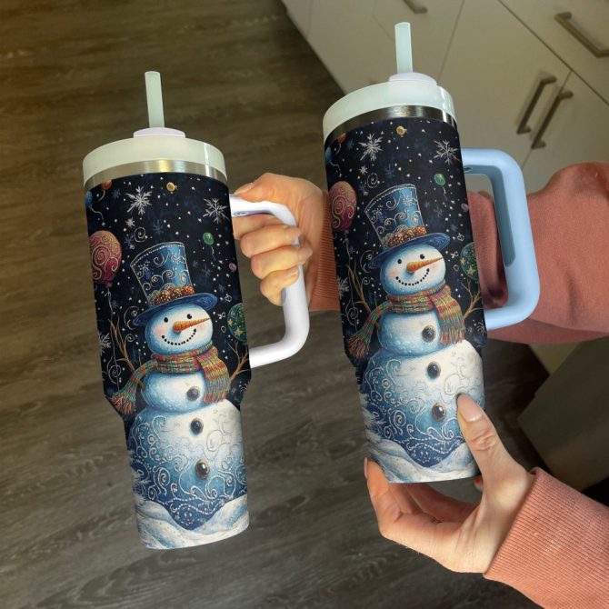 Frosty Snowman Magic Christmas Custom Stanley Quencher 40Oz Stainless Steel Tumbler With Handle - Image 2
