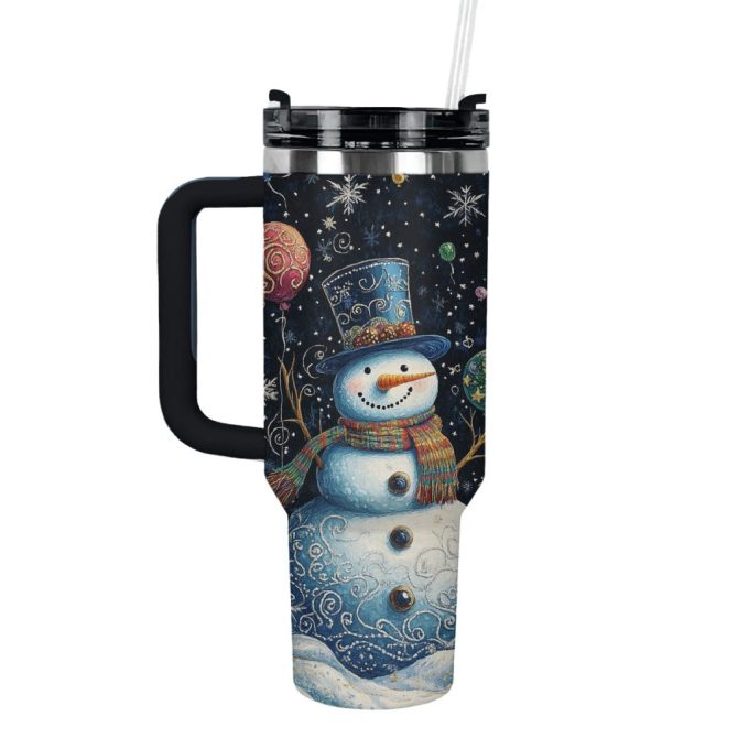 Frosty Snowman Magic Christmas Custom Stanley Quencher 40Oz Stainless Steel Tumbler With Handle
