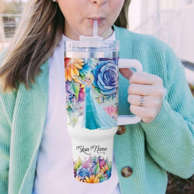 Frozen  Disney Princess Cartoon Custom Stanley Quencher 40Oz Stainless Steel Tumbler With Handle - Image 5